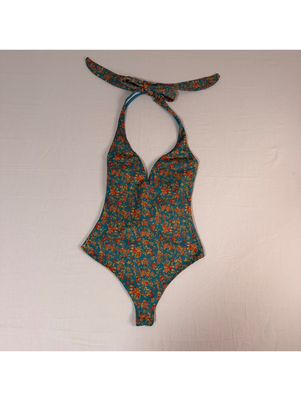 Intimately Free People Floral Ribbed Halter One-Piece Swimsuit